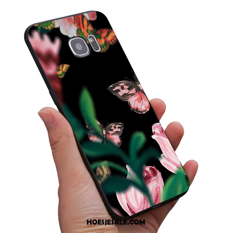 Samsung Galaxy S6 Hoesje Zacht Mini Bloemen Zwart Geel Aanbiedingen