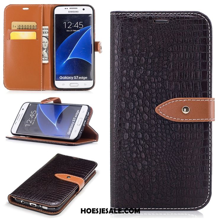 Samsung Galaxy S7 Edge Hoesje Leren Etui Folio Wijnrood Portemonnee Krokodillenleer Sale