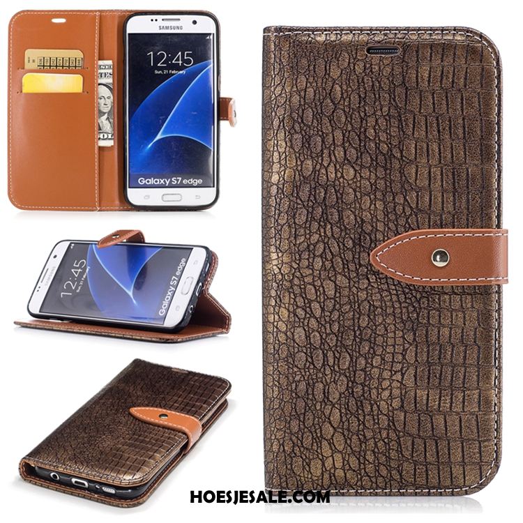 Samsung Galaxy S7 Edge Hoesje Leren Etui Folio Wijnrood Portemonnee Krokodillenleer Sale