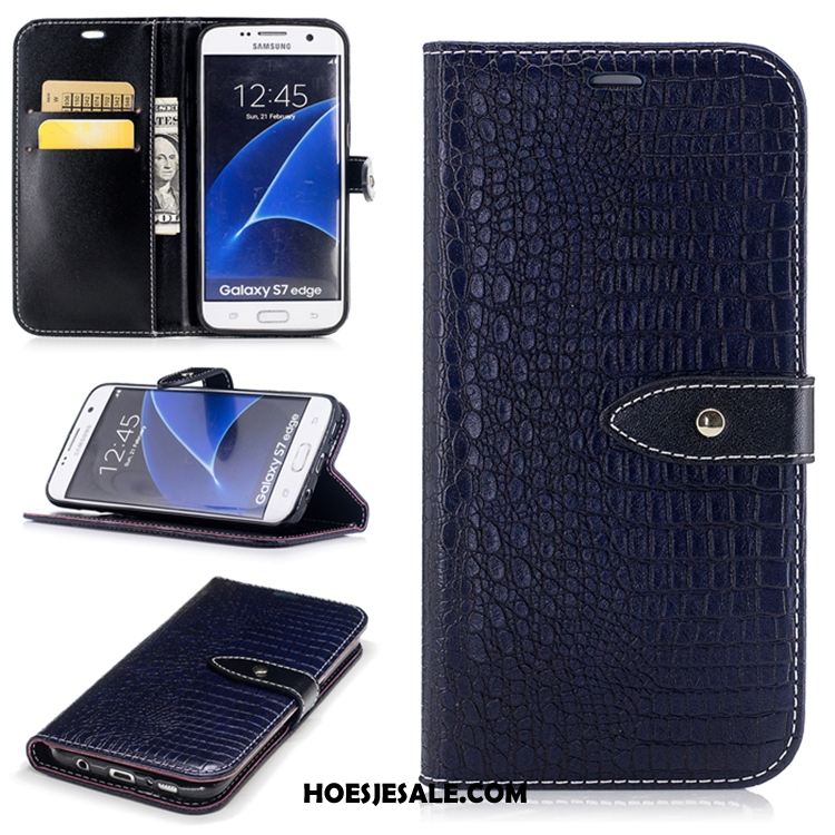 Samsung Galaxy S7 Edge Hoesje Leren Etui Folio Wijnrood Portemonnee Krokodillenleer Sale