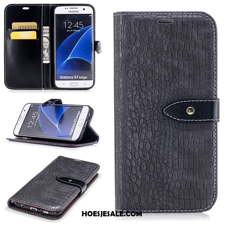 Samsung Galaxy S7 Edge Hoesje Leren Etui Folio Wijnrood Portemonnee Krokodillenleer Sale