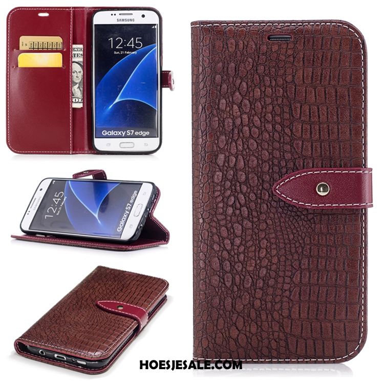 Samsung Galaxy S7 Edge Hoesje Leren Etui Folio Wijnrood Portemonnee Krokodillenleer Sale