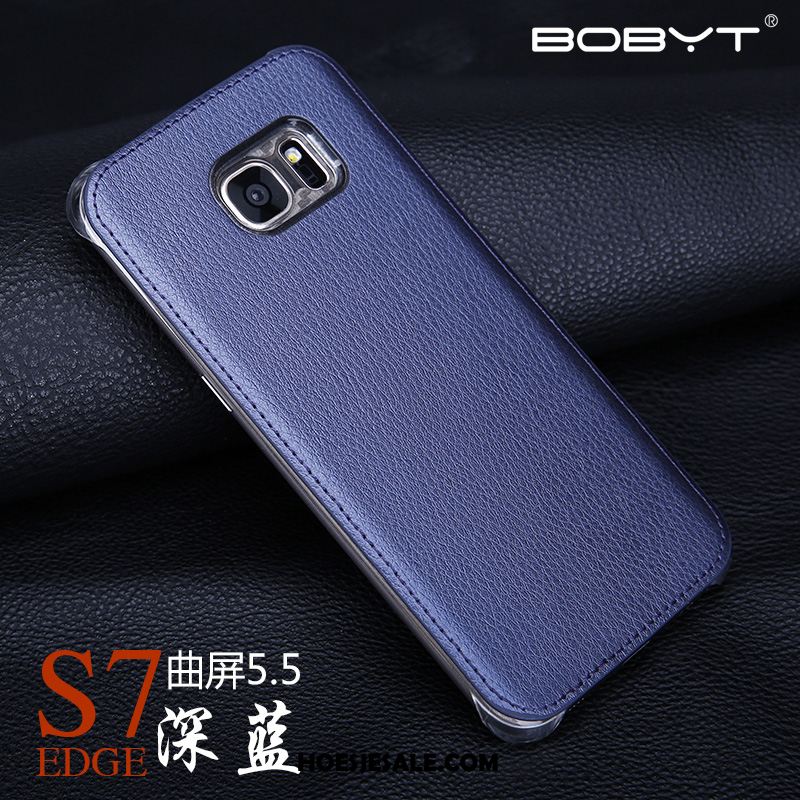 Samsung Galaxy S7 Edge Hoesje Leren Etui Mobiele Telefoon Donkerblauw Hoes Bescherming Sale