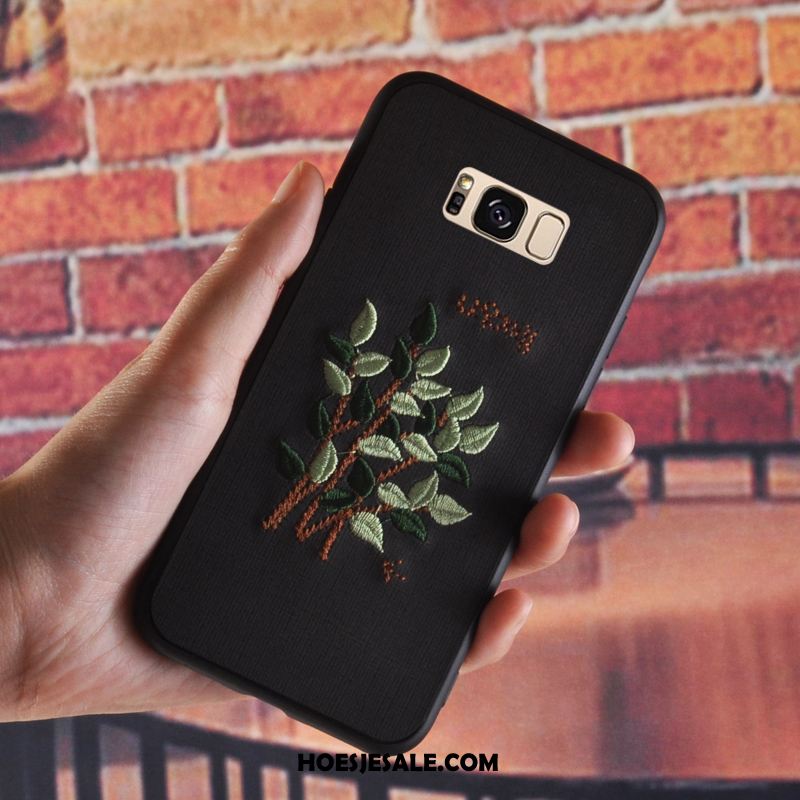 Samsung Galaxy S8 Hoesje Grijs Vintage Flanel Bloemen Borduurwerk Kopen