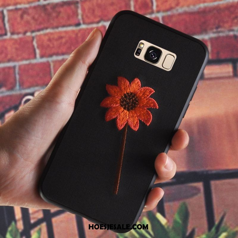 Samsung Galaxy S8 Hoesje Grijs Vintage Flanel Bloemen Borduurwerk Kopen