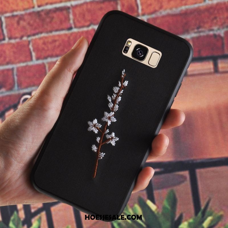 Samsung Galaxy S8 Hoesje Grijs Vintage Flanel Bloemen Borduurwerk Kopen