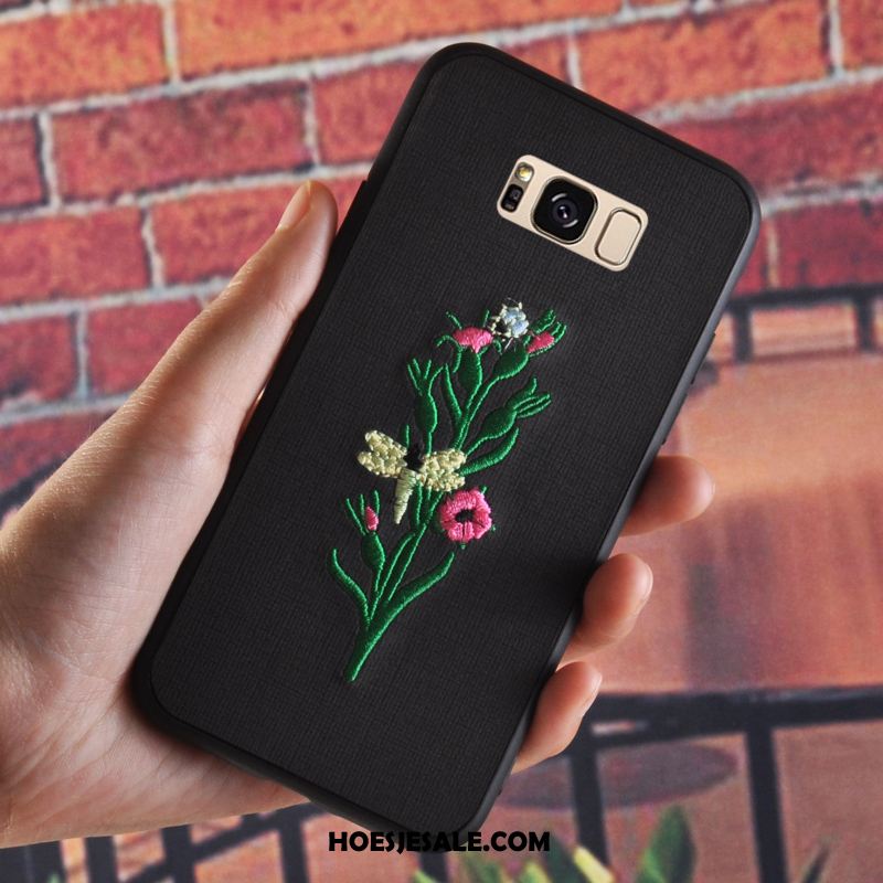 Samsung Galaxy S8 Hoesje Grijs Vintage Flanel Bloemen Borduurwerk Kopen