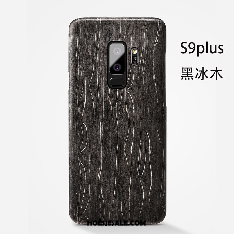 Samsung Galaxy S9+ Hoesje Hout Dun Schrobben Bescherming Zwart Goedkoop