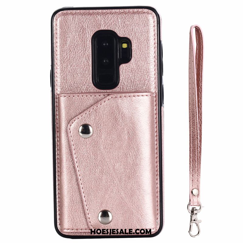 Samsung Galaxy S9+ Hoesje Portemonnee Hanger Kaart Tas Leren Etui Rose Goud Sale