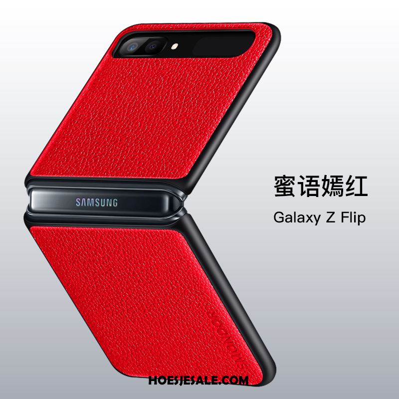 Samsung Z Flip Hoesje Leren Etui Leer Echt Leer Vouw Rood Kopen