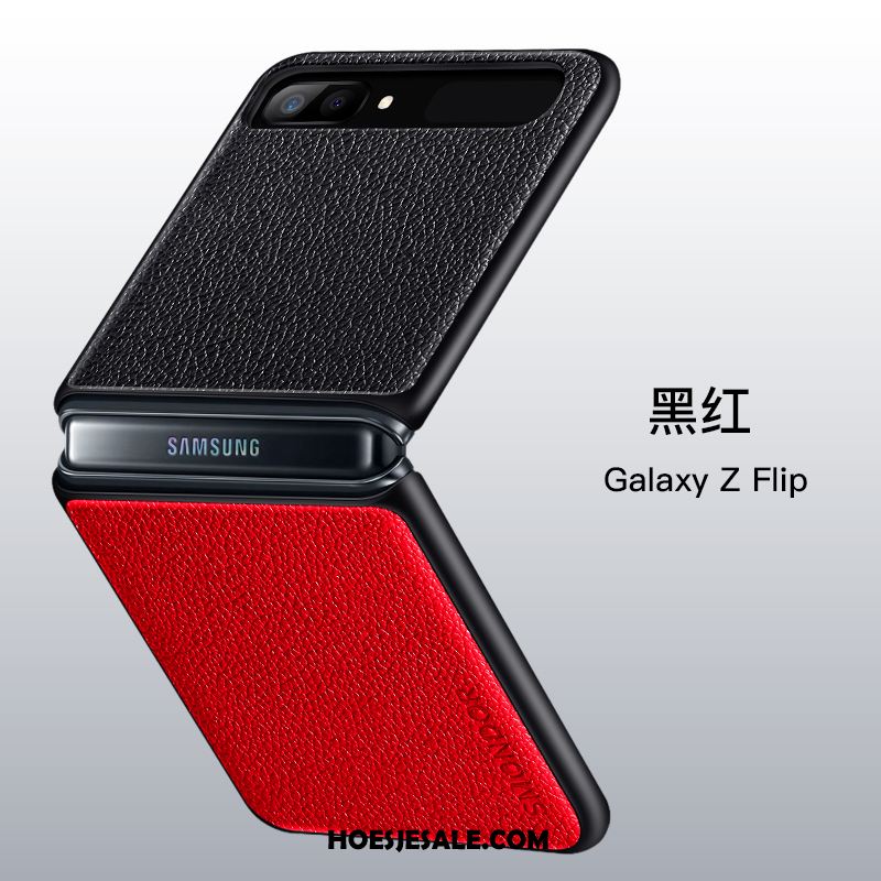 Samsung Z Flip Hoesje Leren Etui Leer Echt Leer Vouw Rood Kopen