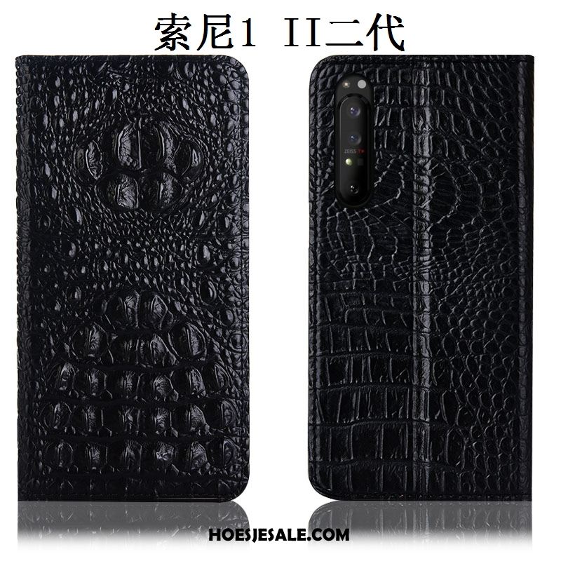 Sony Xperia 1 Ii Hoesje Hoes Folio Blauw Anti-fall Echt Leer Korting