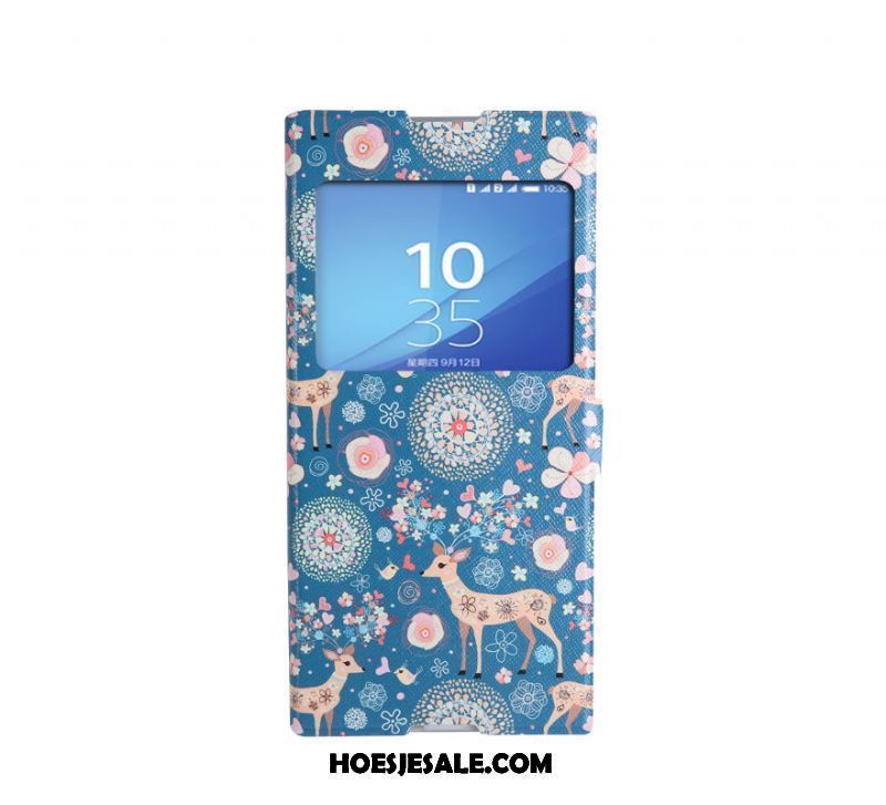 Sony Xperia Xa1 Hoesje Blauw Ondersteuning Zacht Open Het Venster Bescherming Goedkoop