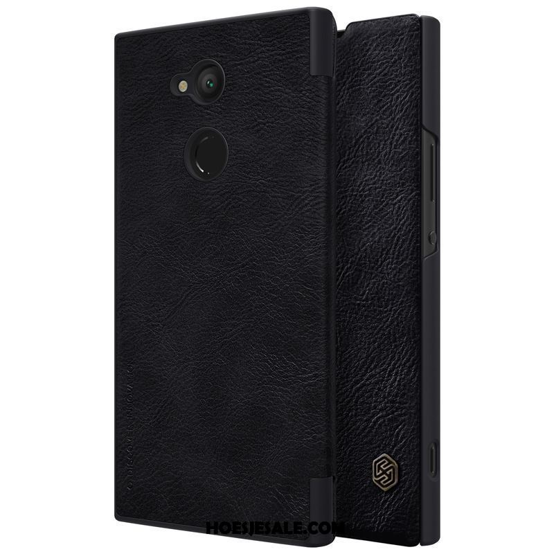 Sony Xperia Xa2 Plus Hoesje Folio Echt Leer Leren Etui Mobiele Telefoon Goud Goedkoop