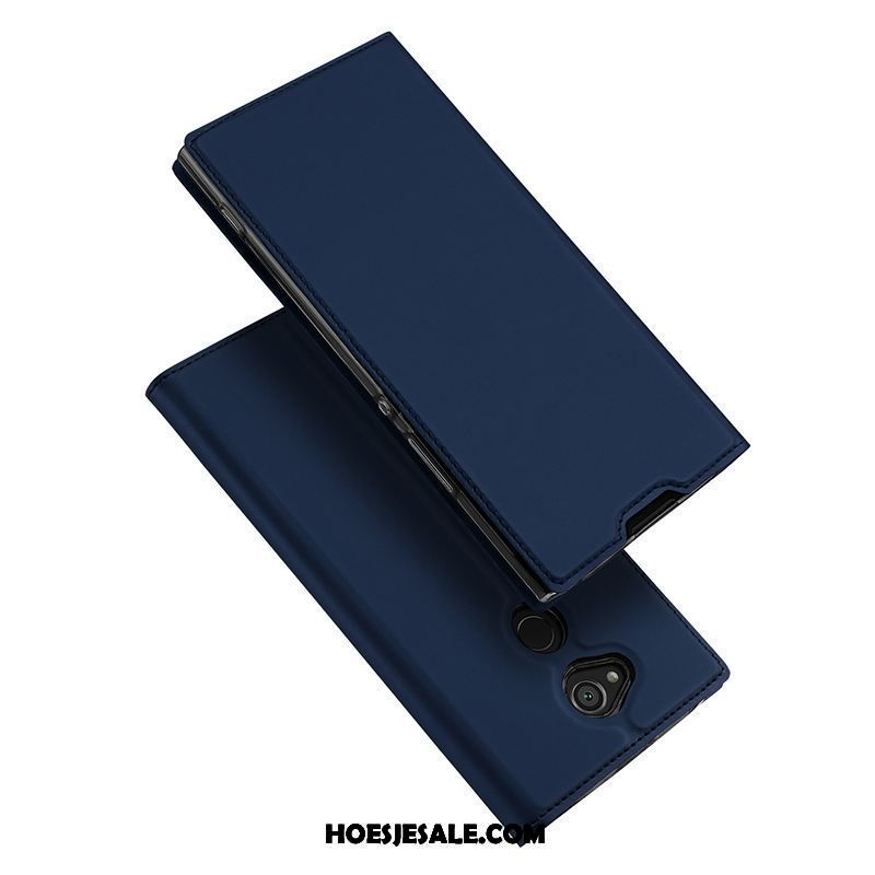 Sony Xperia Xa2 Plus Hoesje Mobiele Telefoon Folio Leren Etui Bescherming Donkerblauw