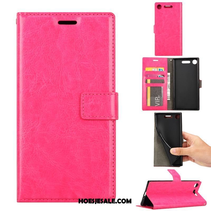 Sony Xperia Xz1 Compact Hoesje Anti-fall Mobiele Telefoon Hoes Rood Folio Korting