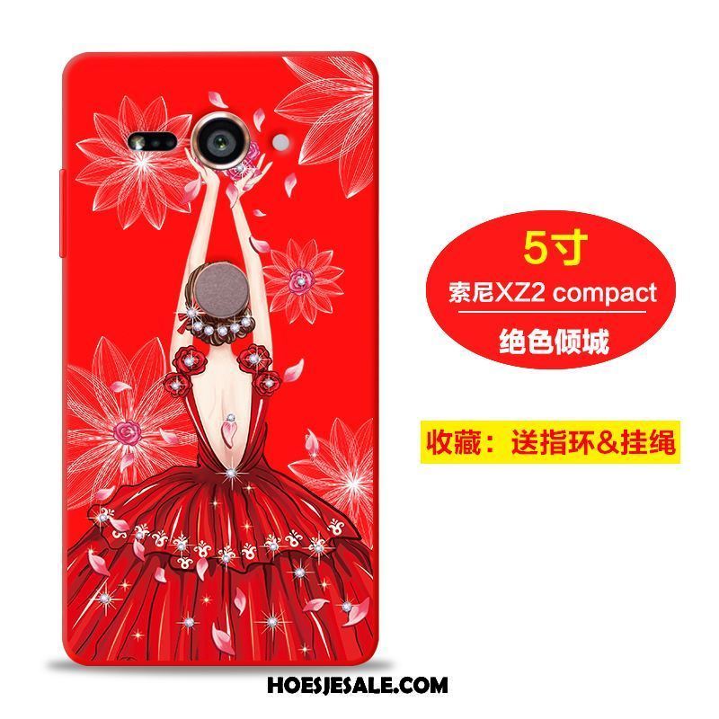 Sony Xperia Xz2 Compact Hoesje Hoes Scheppend Rood Siliconen Bescherming Winkel