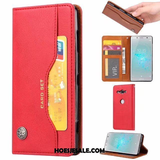 Sony Xperia Xz2 Compact Hoesje Rood Leren Etui All Inclusive Bescherming Anti-fall Goedkoop