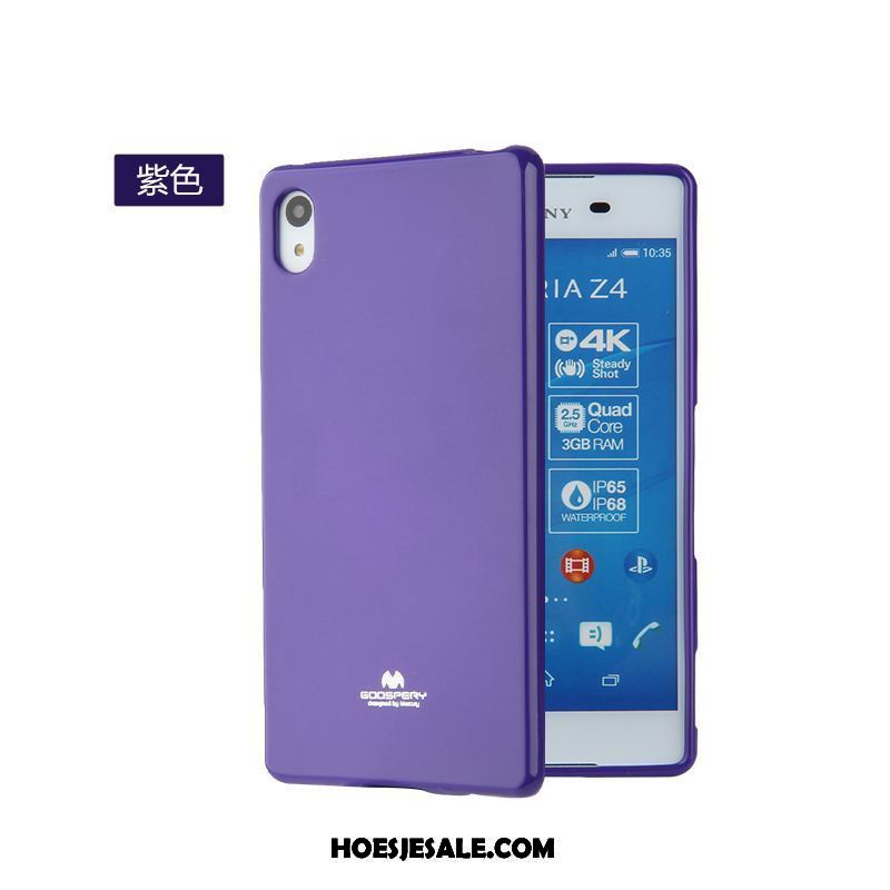 Sony Xperia Z3+ Hoesje Zacht Leren Etui Purper Hoes Bescherming Goedkoop