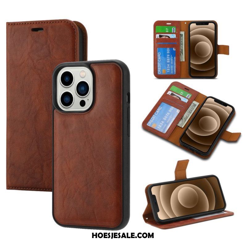 Telefoonhoesje Leren Hoesje voor iPhone 15 Plus Vintage Stijl Met Afneembare Schaal