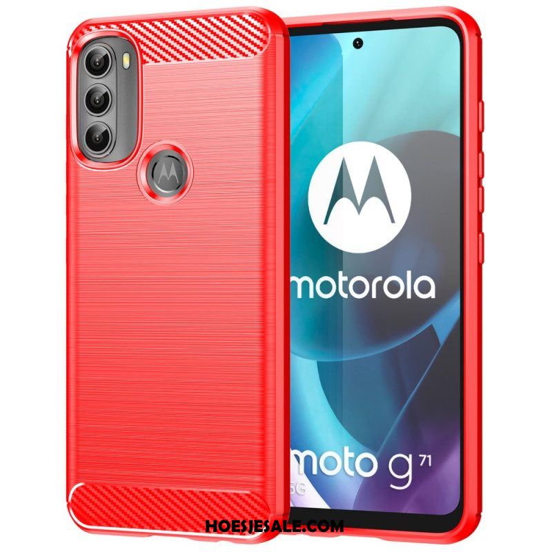 Telefoonhoesje voor Moto G71 5G Geborstelde Koolstofvezel