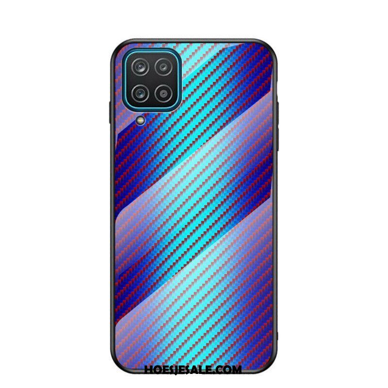 Telefoonhoesje voor Samsung Galaxy M12 / A12 Koolstofvezel Gehard Glas