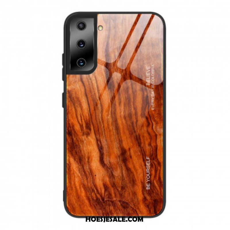 Telefoonhoesje voor Samsung Galaxy S21 5G Houtdesign Gehard Glas