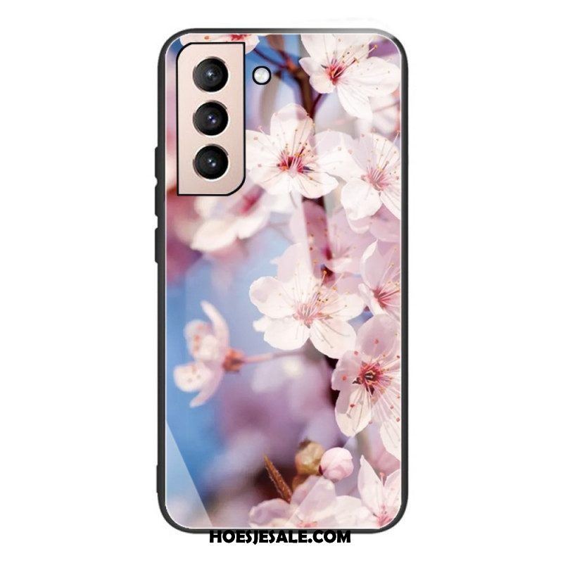 Telefoonhoesje voor Samsung Galaxy S22 Plus 5G Gehard Glas Realistische Bloemen