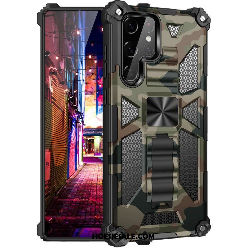 Telefoonhoesje voor Samsung Galaxy S22 Ultra 5G Camouflage Verwijderbare Ondersteuning