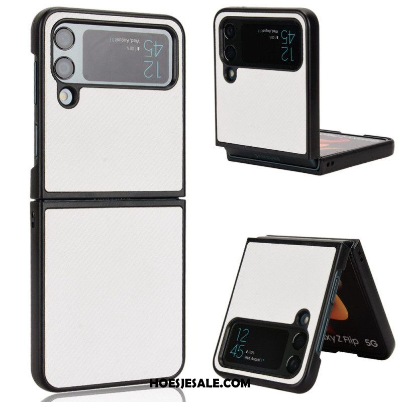 Telefoonhoesje voor Samsung Galaxy Z Flip 4 Folio-hoesje Koolstofvezeltextuur Met Leereffect