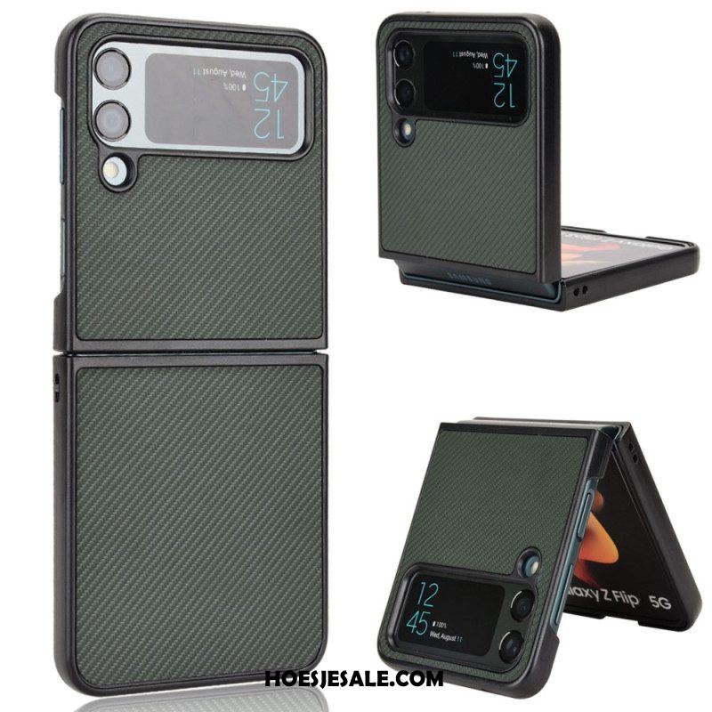 Telefoonhoesje voor Samsung Galaxy Z Flip 4 Folio-hoesje Koolstofvezeltextuur Met Leereffect