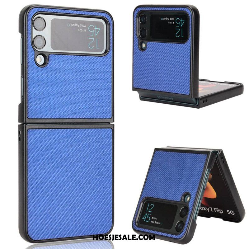 Telefoonhoesje voor Samsung Galaxy Z Flip 4 Folio-hoesje Koolstofvezeltextuur Met Leereffect