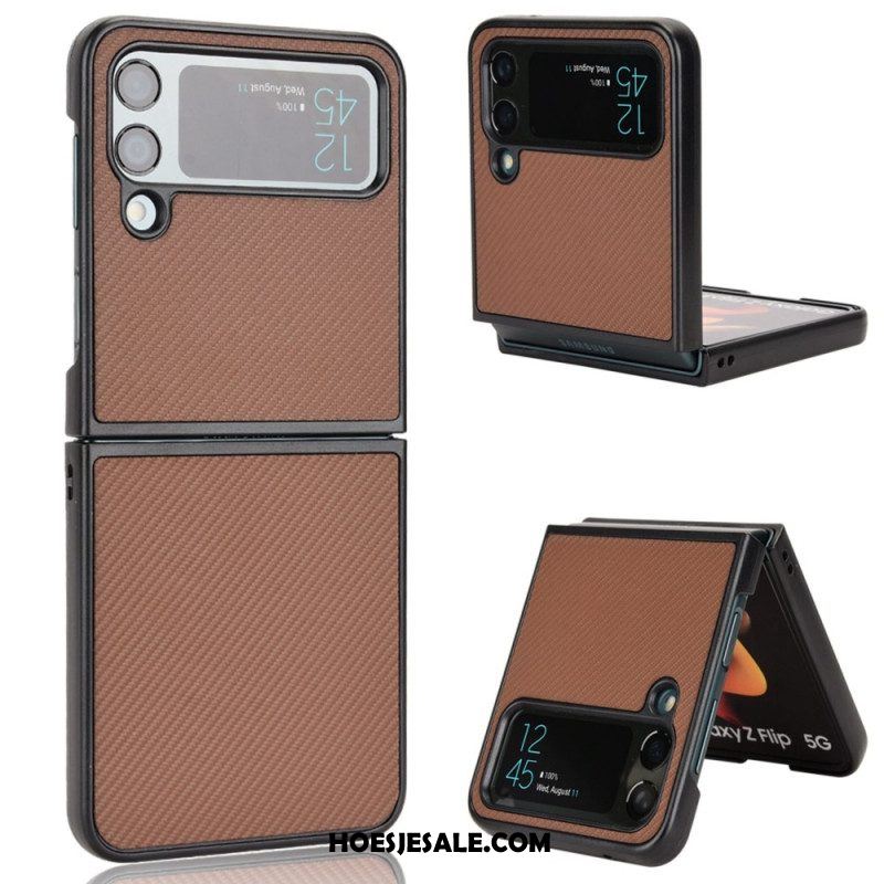 Telefoonhoesje voor Samsung Galaxy Z Flip 4 Folio-hoesje Koolstofvezeltextuur Met Leereffect