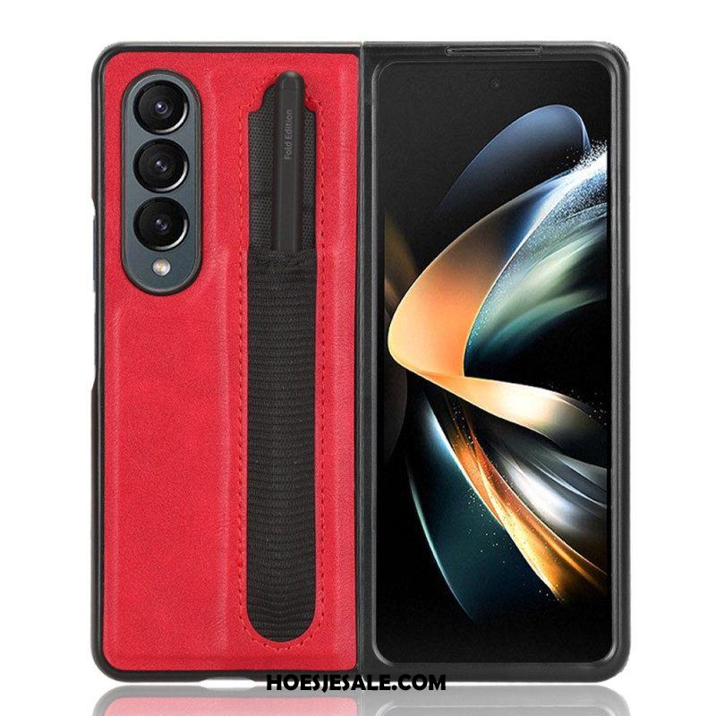 Telefoonhoesje voor Samsung Galaxy Z Fold 4 Retro Stylus Van Imitatieleer