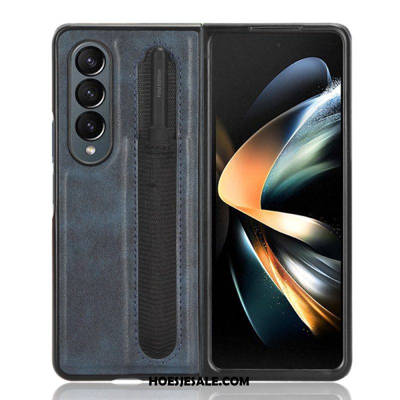 Telefoonhoesje voor Samsung Galaxy Z Fold 4 Retro Stylus Van Imitatieleer