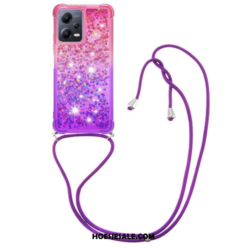Telefoonhoesje voor Xiaomi Redmi Note 12 5G Met Koord Glitter Siliconen Koord