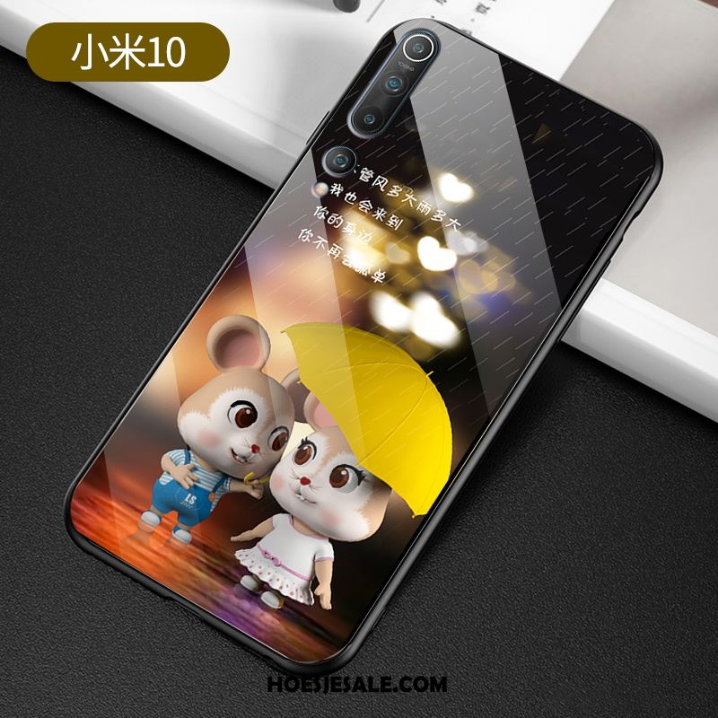 Xiaomi Mi 10 Hoesje Zwart Siliconen Gehard Glas Spotprent Rat Goedkoop