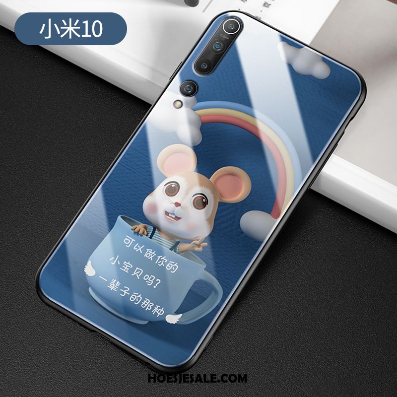 Xiaomi Mi 10 Hoesje Zwart Siliconen Gehard Glas Spotprent Rat Goedkoop