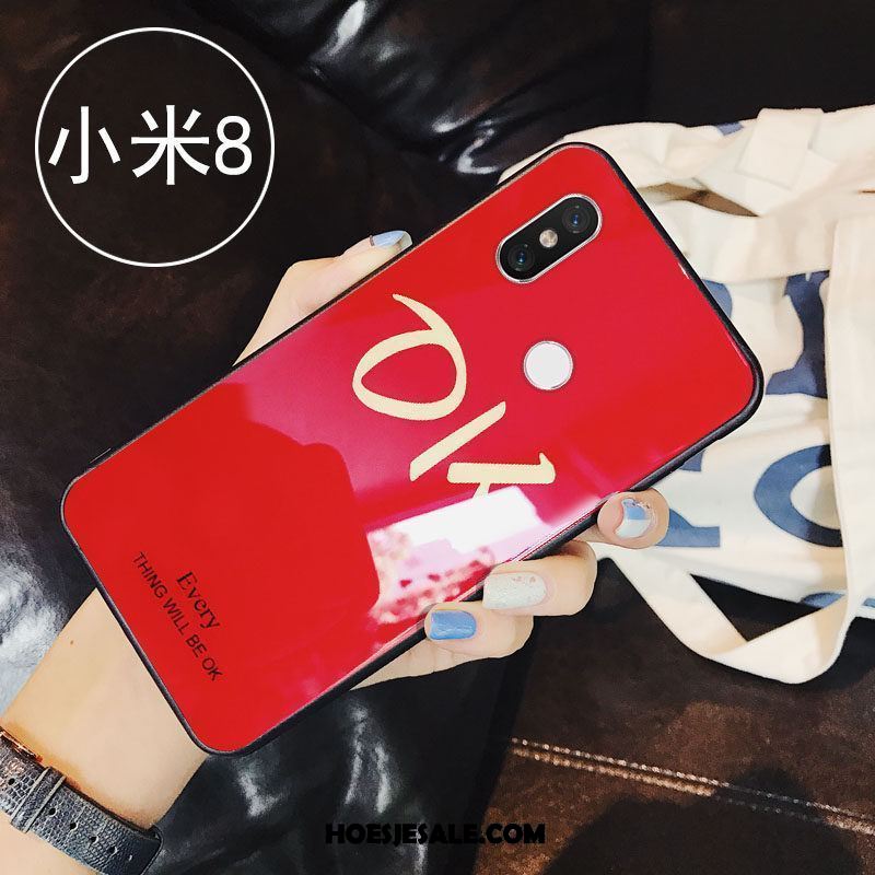 Xiaomi Mi 8 Hoesje Letter Glas Rood Anti-fall Scheppend Kopen