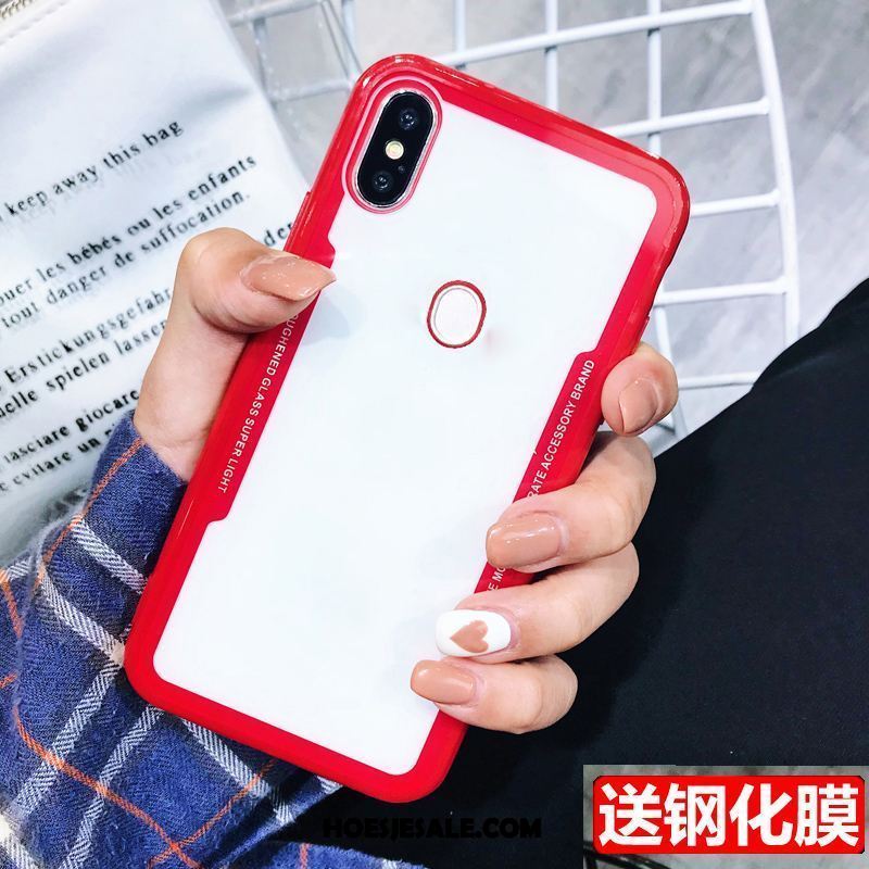 Xiaomi Mi A2 Hoesje Rood Doorzichtig Skärmskydd Dun Tempereren Sale