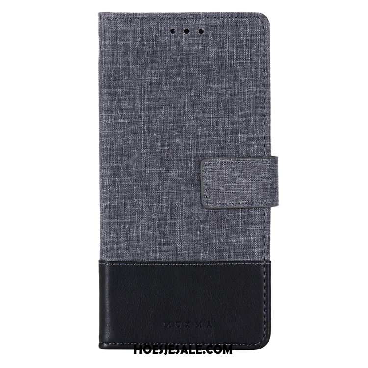 Xiaomi Mi A3 Hoesje Patroon Leren Etui Folio Grijs Canvas Aanbiedingen