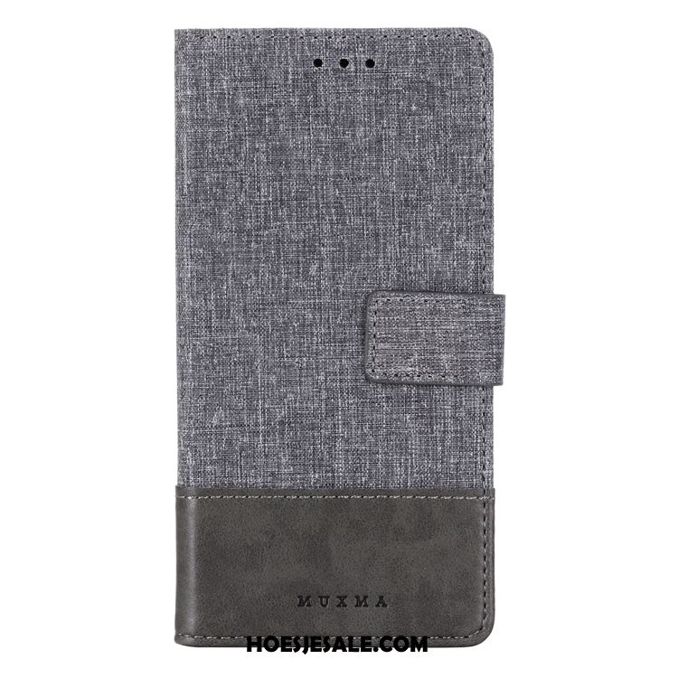 Xiaomi Mi A3 Hoesje Patroon Leren Etui Folio Grijs Canvas Aanbiedingen