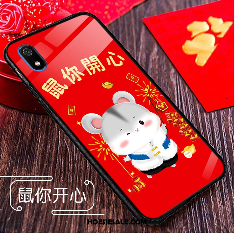 Xiaomi Redmi 7a Hoesje Hoes Glas Rood Spotprent Nieuw Korting