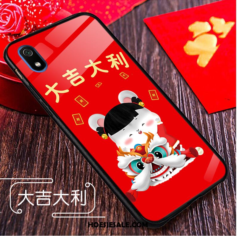 Xiaomi Redmi 7a Hoesje Hoes Glas Rood Spotprent Nieuw Korting