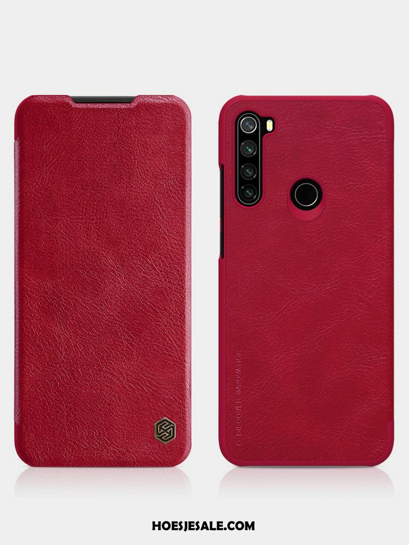 Xiaomi Redmi Note 8t Hoesje Anti-fall Bescherming Leren Etui Clamshell Rood Winkel