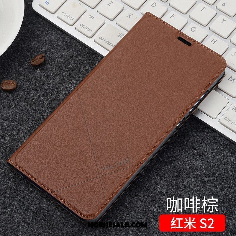 Xiaomi Redmi S2 Hoesje Leren Etui Clamshell Anti-fall Zwart Rood Online