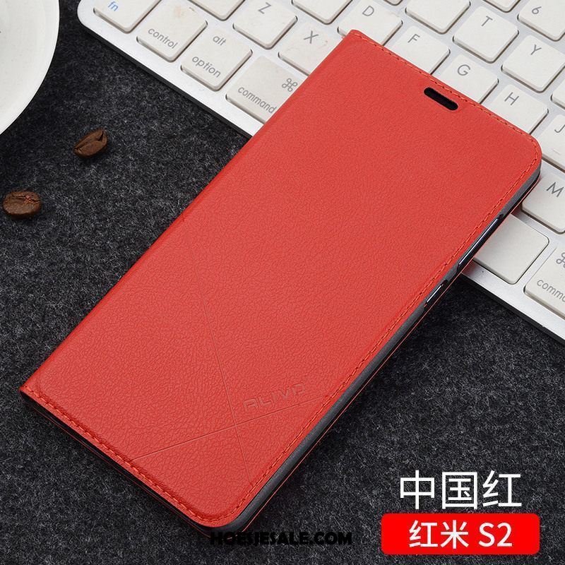 Xiaomi Redmi S2 Hoesje Leren Etui Clamshell Anti-fall Zwart Rood Online