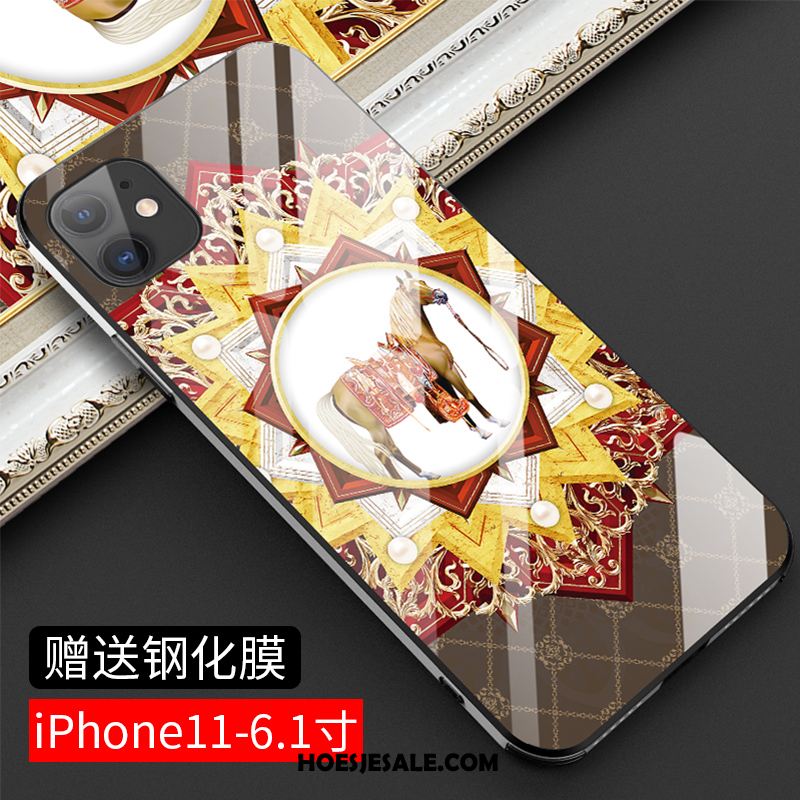 iPhone 11 Hoesje Trendy Merk Pauwen Mobiele Telefoon Glas Dun Goedkoop