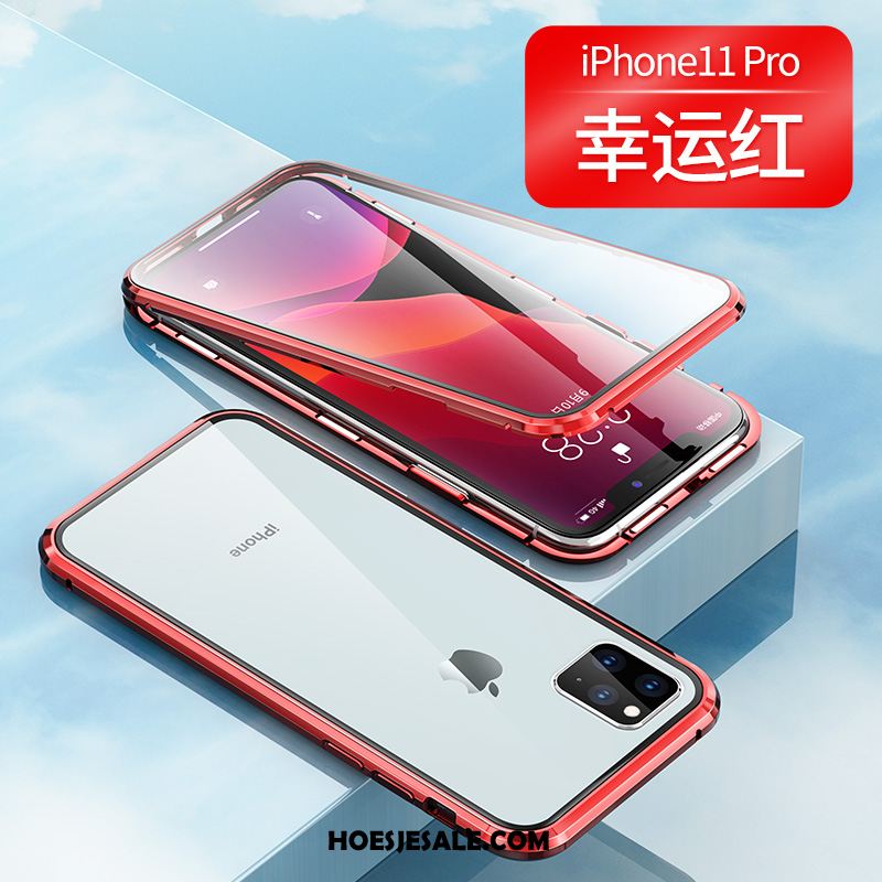 iPhone 11 Pro Hoesje Doorzichtig Net Red Grijs Magnetisch Glas Sale