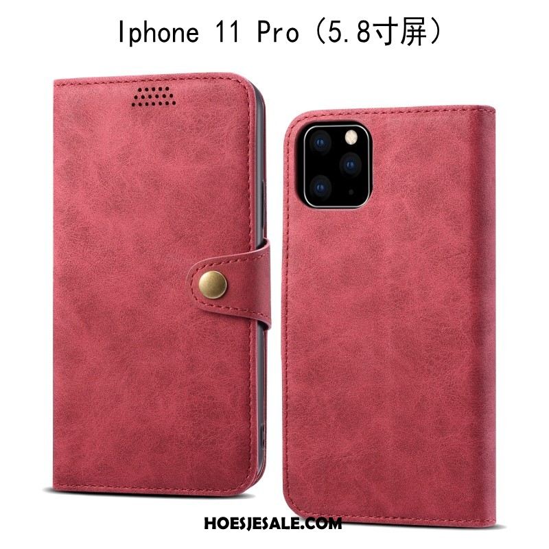 iPhone 11 Pro Hoesje Folio Leren Etui Mobiele Telefoon Grijs Anti-fall Sale